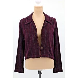 MARGARET LENT Jacket Blazer Handwoven Chenille Sweater Knit One Button‎ Wine S